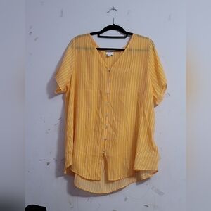 Yellow Striped Button-Up Blouse